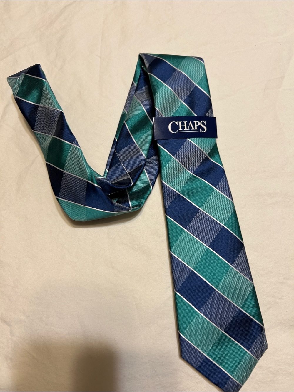 Chaps Blue and Teal Diagonal Plaid Silk-Blend Tie